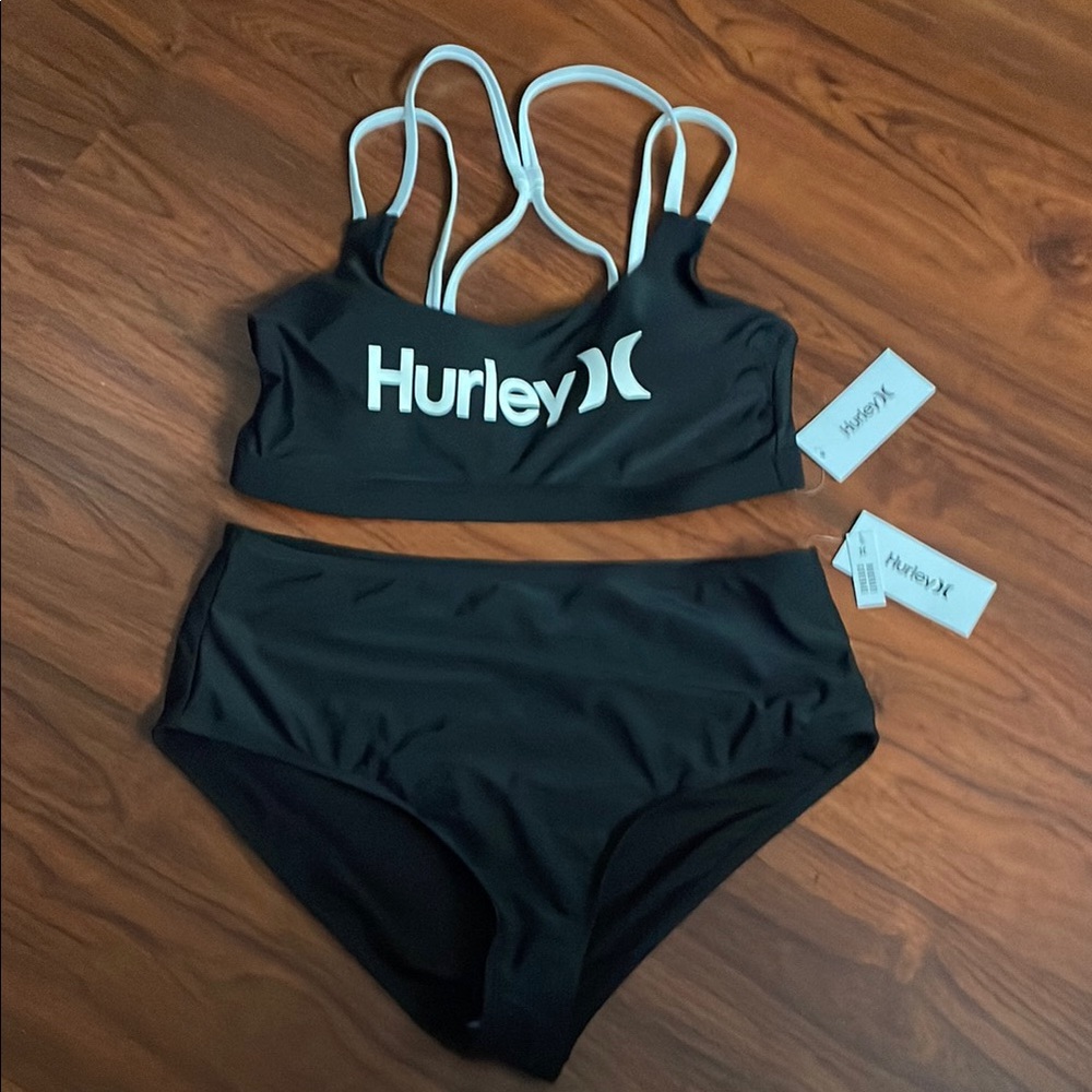 New Woman’s Hurley Sporty Black Bikini with Logo